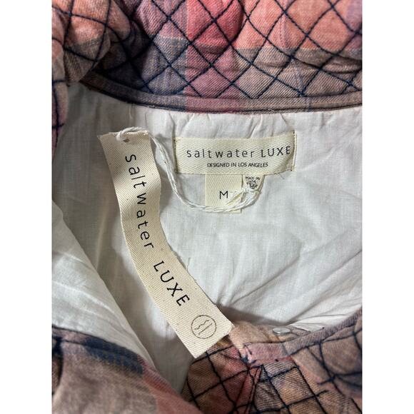 Saltwater LUXE Penny Jacket Size M Salmon Blue Peach Fall Quilted Plaid NWT - Picture 3 of 5
